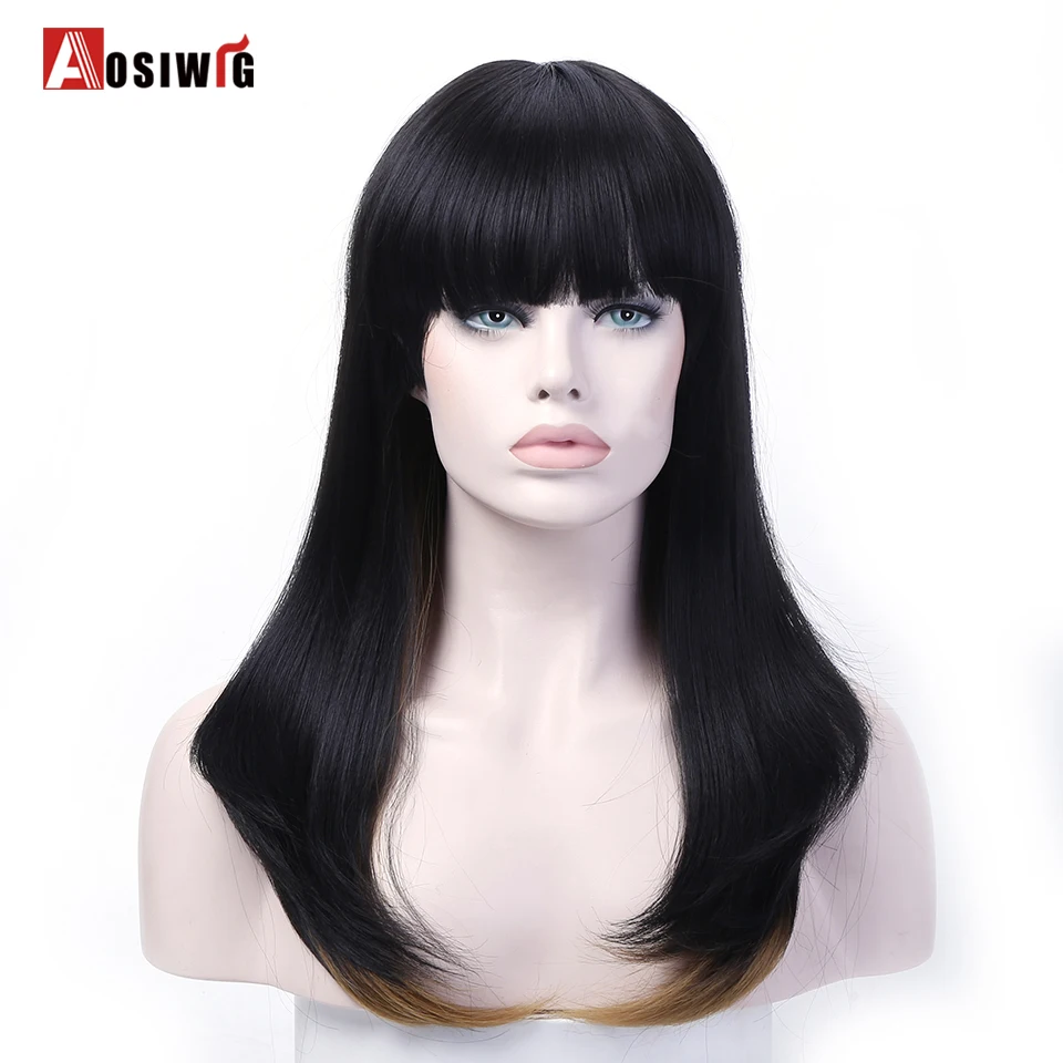 4 Colors Long Straight Wigs Synthetic Hair High Temperature Fiber
