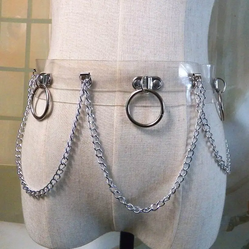 

Handmade Unisex Men Women Harness Clear Wide Waist Belt Vinyl PVC Punk Gothic Chain Link Metal Strap