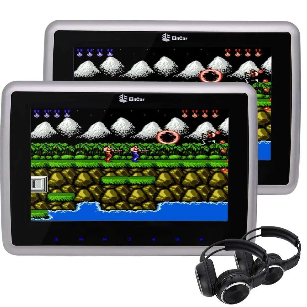 

Car Headrest DVD Player with Pair of Headset 9'' Dual Screen Rear Seat Monitor USB/SD HDMI Input IR FM Ttransmitter 32 Bits Game
