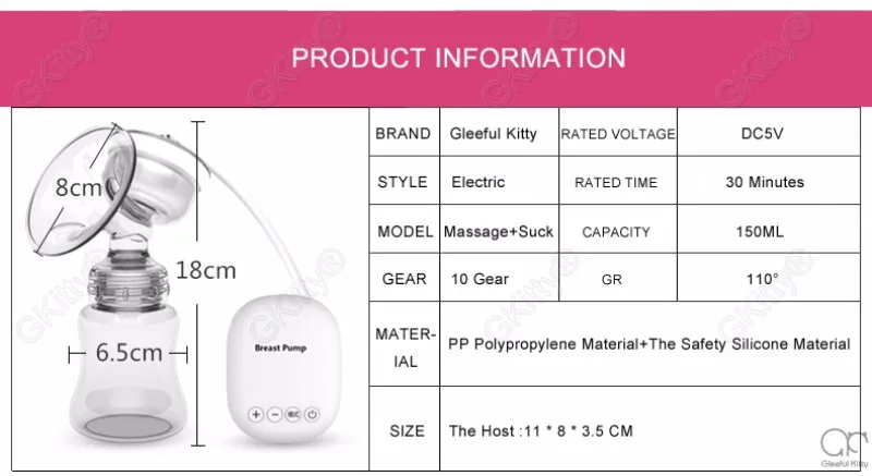 best electric pump Gleeful kitty breast pumps Intelligent Powerful Suction Natural frequency conversion USB electric breast pump with bottle intelligent rh228 automatic double breast pump
