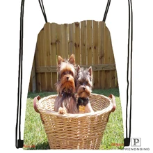 Custom Yorkshire Terrier Puppy Drawstring Backpack Bag Cute Daypack Kids Satchel (Black Back) 31x40cm#180531-03-22