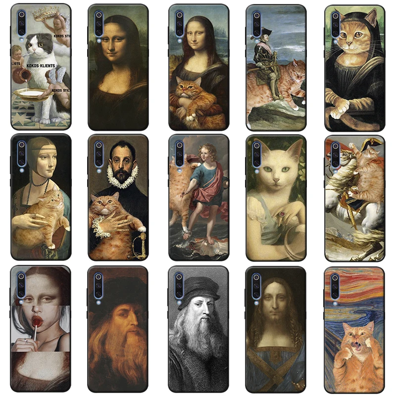 Funny Mona Lisa Pat Cat Art Aesthetics painting Soft Silicone Phone Case for samsung galaxy note 8 9 10 pro plus |
