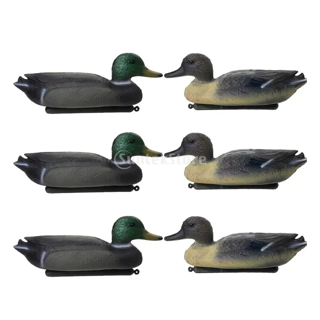 

6 Pcs Fishing Hunting Male Decoy Plastic Duck Decoy Drake w/ Floating Keel green yellow