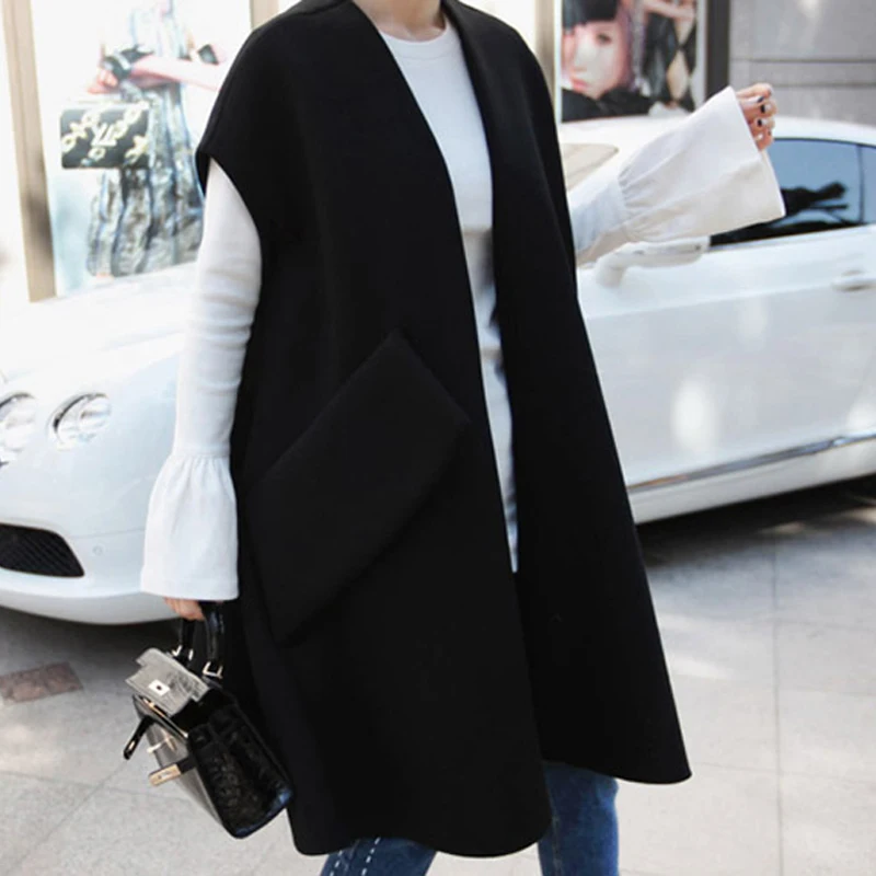 LANMREM Весенняя Новая модная повседневная женская Куртка Свободная плюс без рукавов с большим карманом шерстяное пальто TC172