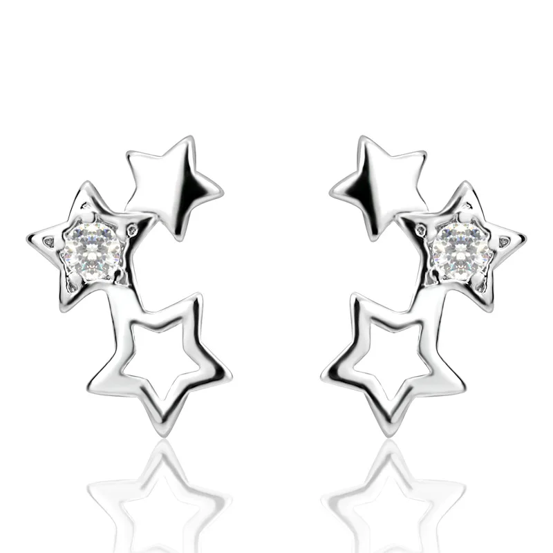 

New Fashion S925 Ear Pin Earring Simple Cute Stars Shiny Cubic Zirconia Earrings for Women Ear Jewelry Brincos Bijoux J40