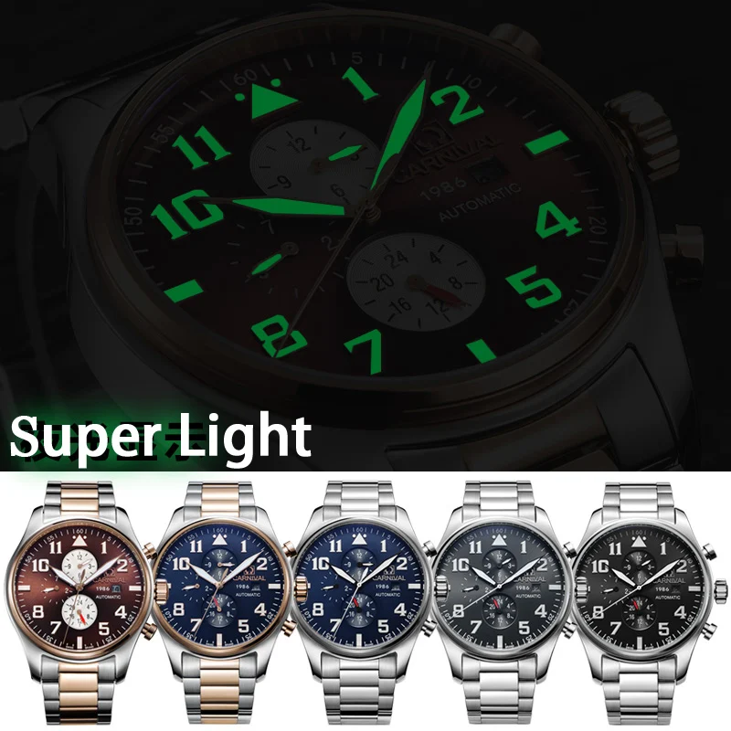 كرنفال الياقوت التلقائية الميكانيكية ووتش الرجال الفضة المقاوم للصدأ للماء الأزرق ووتش relogio المذكر كرنفال الياقوت التلقائية الميكانيكية ووتش الرجال الفضة المقاوم للصدأ للماء الأزرق ووتش relogio المذكر