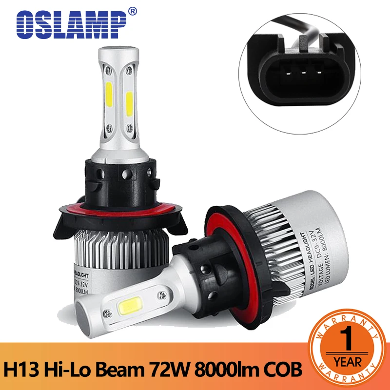 Автомобильные светодиодные фары Oslamp S2 H13 COB 72 Вт 8000 лм 6500K 12 В 24 В|Передние LED-фары