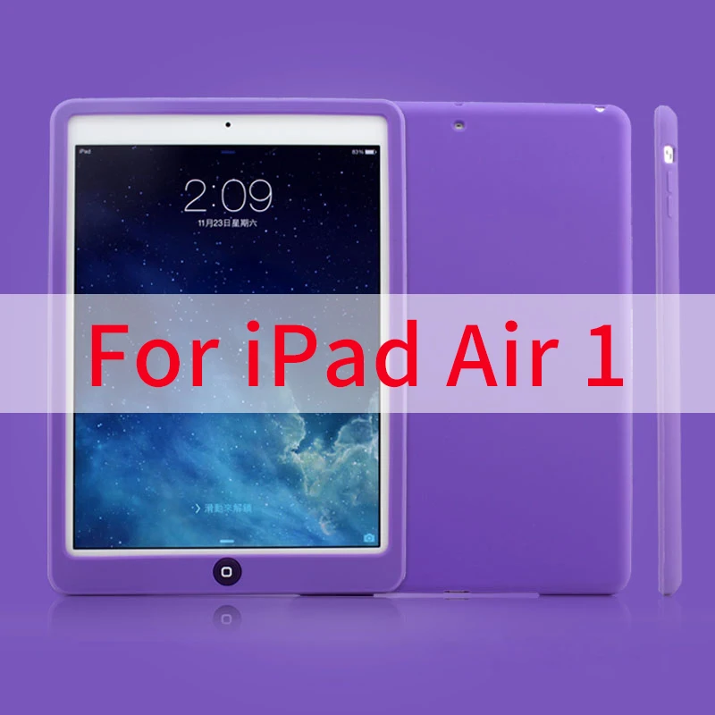 Дети Ударопрочный силиконовый чехол для IPad Air 1 2 противоударный мягкий чехол для apple iPad Air 2 1 9,7 дюймов a1474/a1475/a1476 планшеты - Цвет: Air 1 Purple