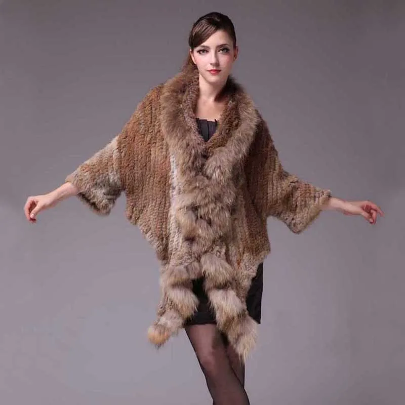 100 Natural Fur Jacket Knitted Real Rabbit Fur Coat for Women With