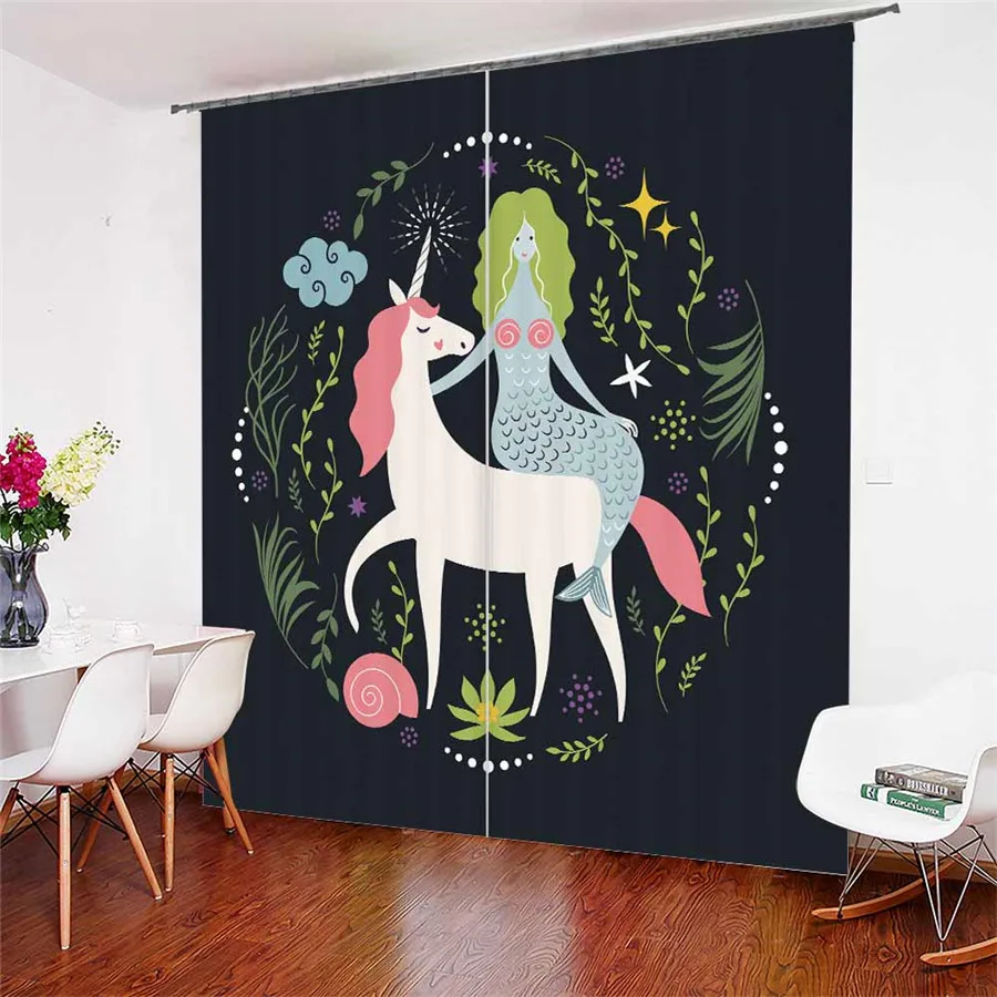 

3D Window Curtains Cartoon Unicorn Print for Living Room Bedding Room Home Decor Tapestry Wall Carpet Drapes Cotinas #DJS17