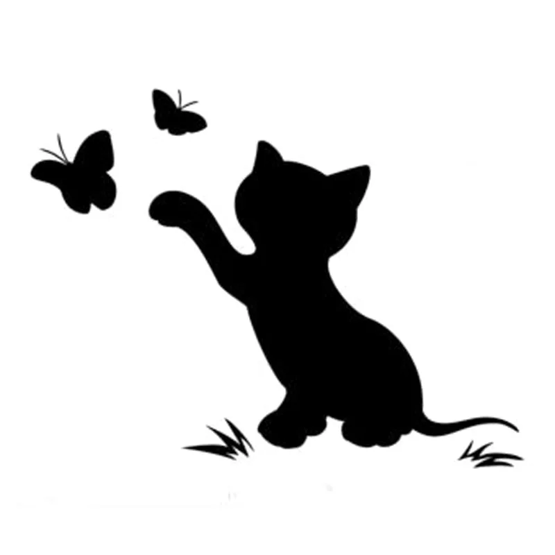 16,8 см* 12,9 см кошка бабочка модный Декор автомобиля Наклейка Виниловая наклейка черный/серебристый S3-6153