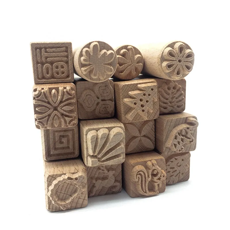 Hand Carved Wooden Stamps for Printing DIY Clay Pottery Printing Blocks