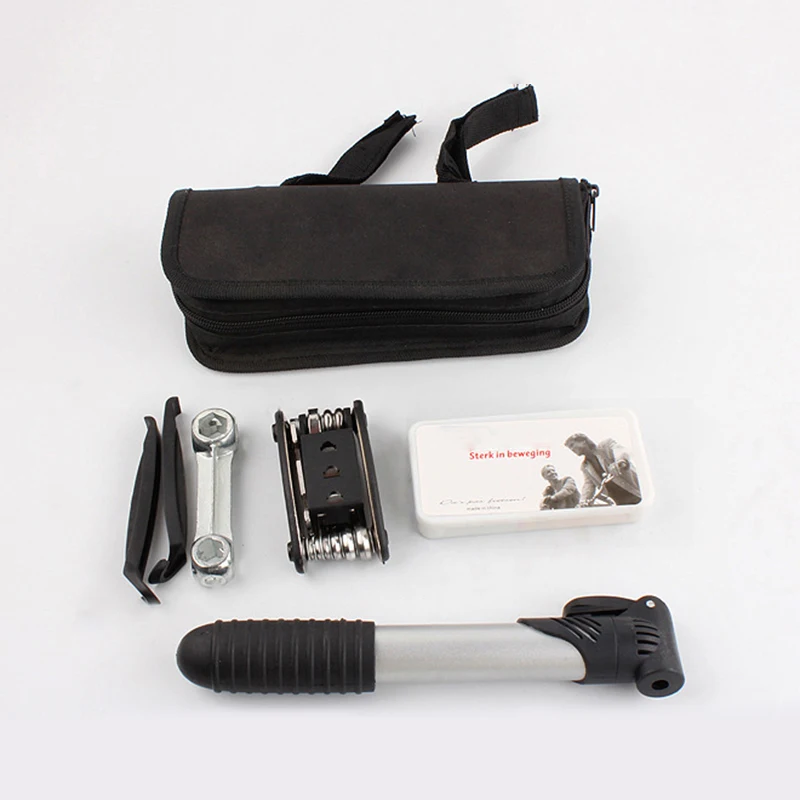 

New 16in1 Multi-function Bike Bicycle Cycling Flat Tire Repair Kit Tool Set Kit Patch Rubber Portable With Pump & Bag