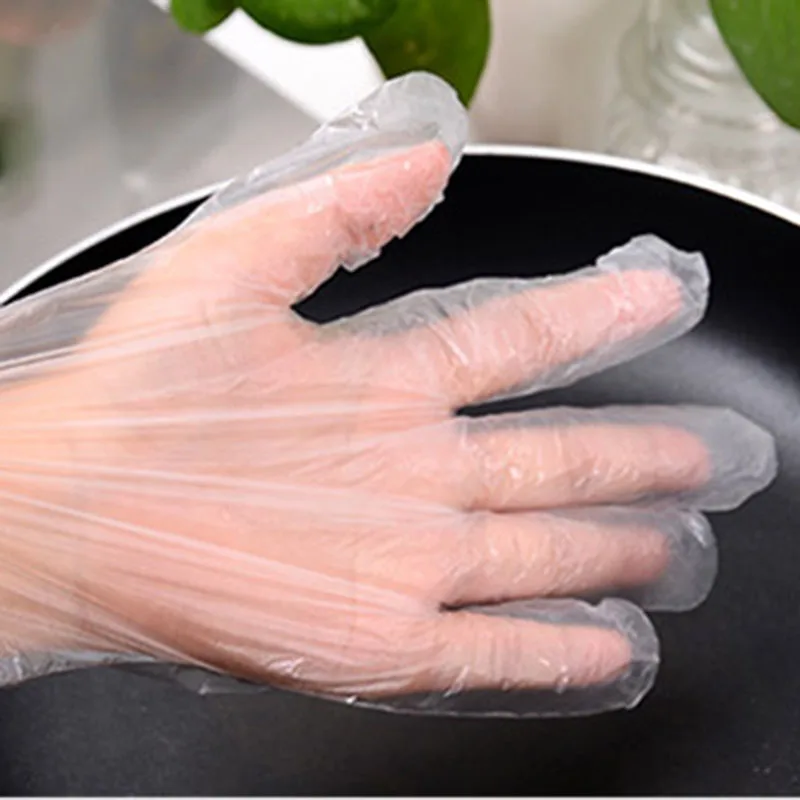 

100pcs Disposable Clear Polythene PE Gloves Plastic Food Safe Cleaning Glove