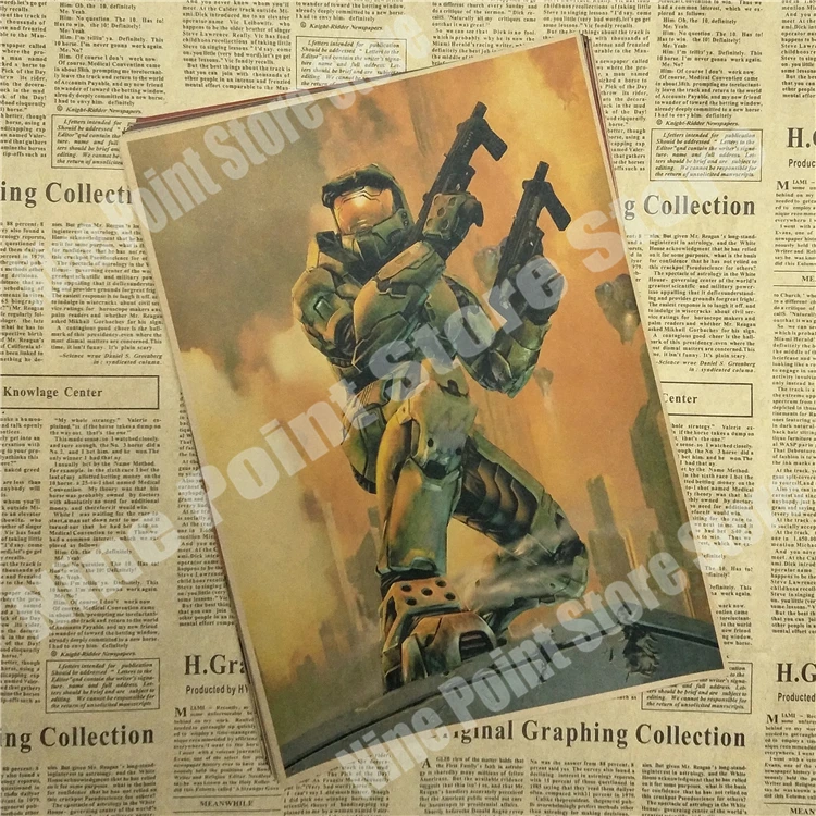 Halo Классический игровой плакат на крафт-бумаге Бар Кафе гостиная столовая