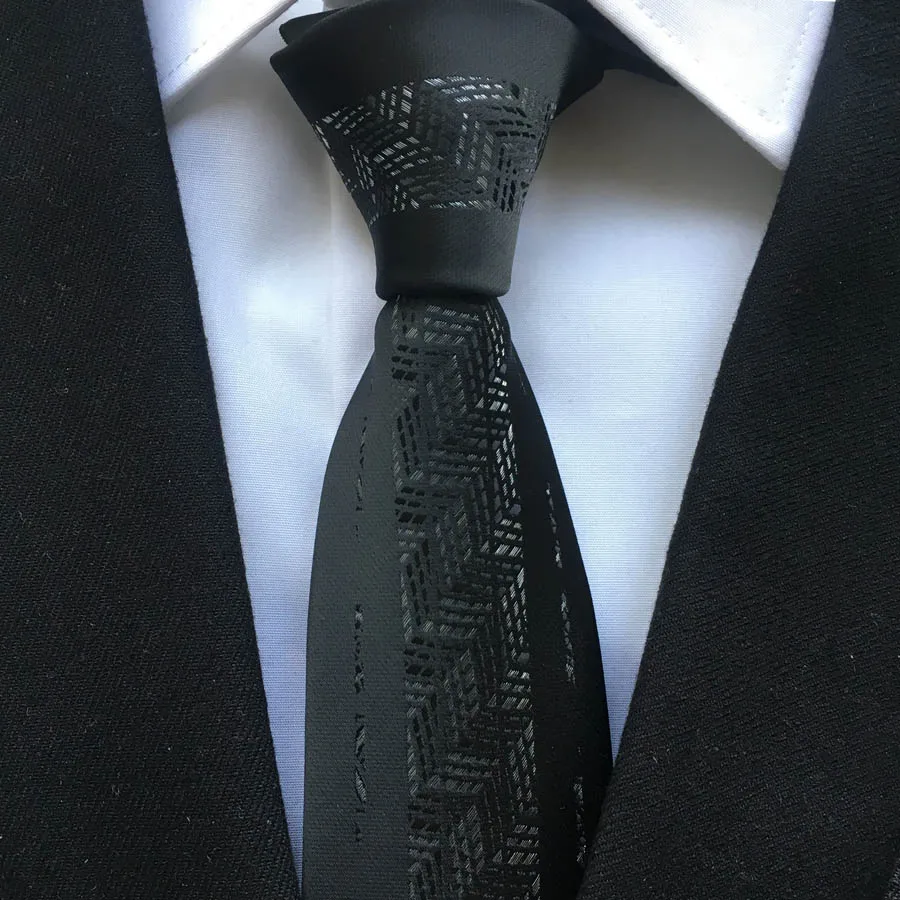 2017 Fashion Skinny Tie Unique Panel Necktie Black with Silver