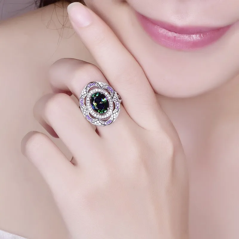 

MOONROCY CZ Rings Silver Color Bohemian Crystal Colourful Red Ring Gifts for Women Dropshipping Hollow Party Jewelry Wholesale