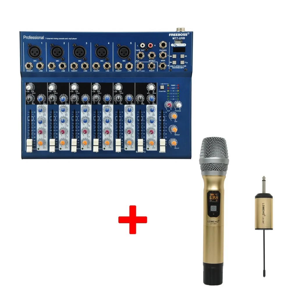 

LO-U01 1 Way Metal Handheld Transmitter Portable Wireless Microphone + MT-7 Sound Mixing console