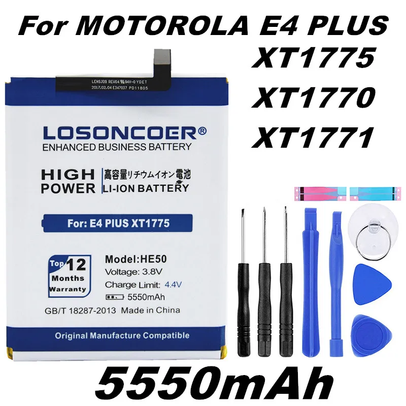 

LOSONCOER 5550mAh HE50 Battery for Motorola Moto E4 Plus XT1775 XT1770 XT1771+Gift tools +stickers
