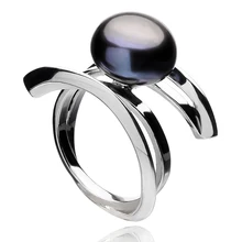 FEIGE 11-12mm Forma Plana del Anillo de Perlas de Agua Dulce Negro Natural Para Las Mujeres 100% Anillos de Plata de Ley 925 joyería fina Perla