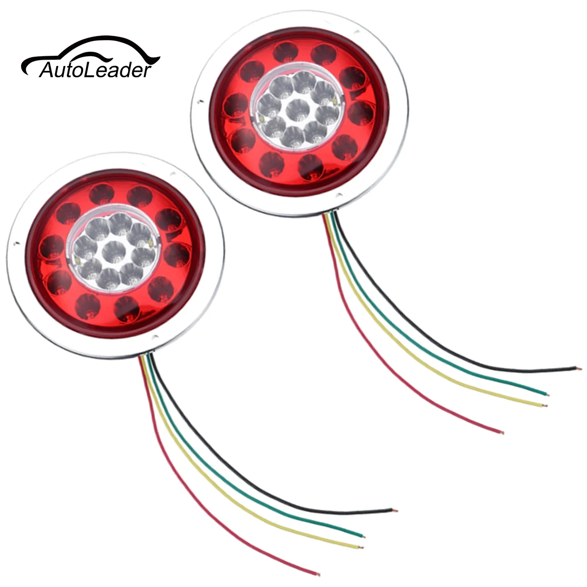 

A Pair 19 LED Car Trailer Truck Round Tail Brake Waterproof Light Turn Signal Stop Light Side Lamp Yellow&Red