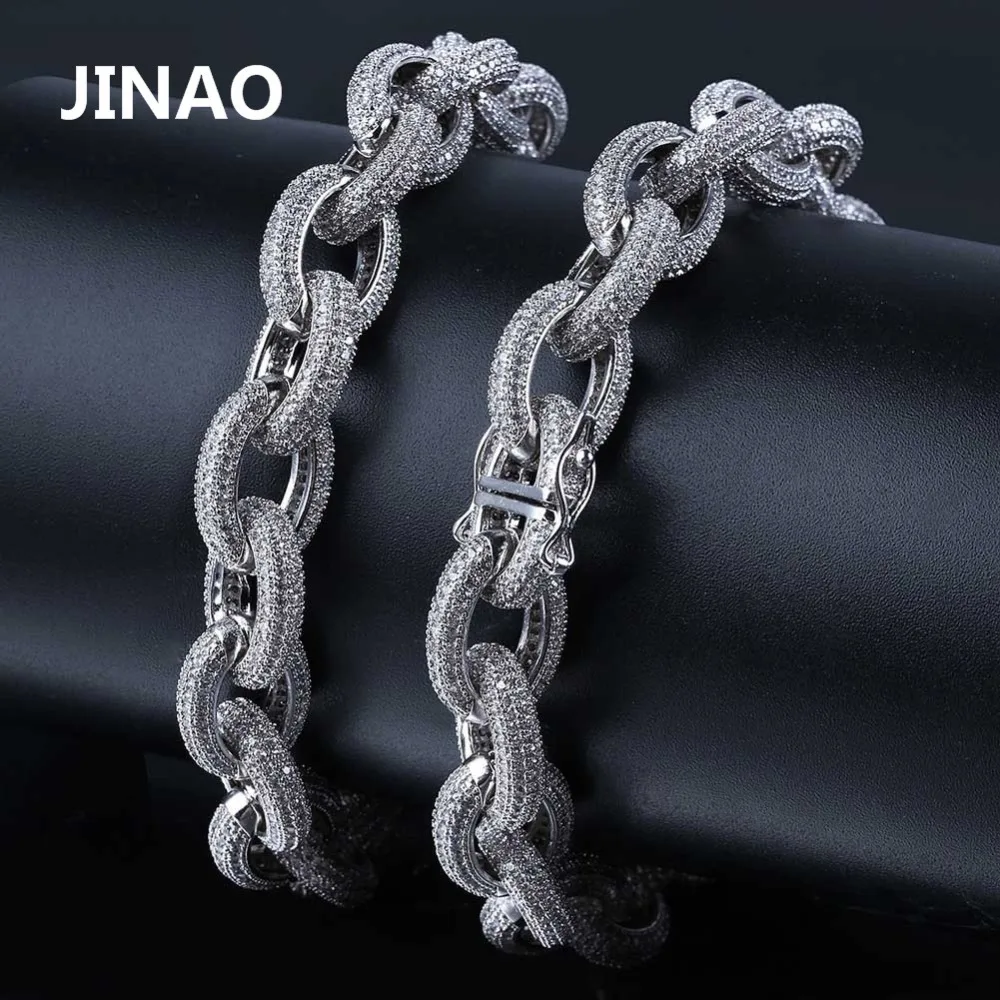 JINAO новая хип хоп микро проложить Циркон Мужская цепочка 18 дюймов 12 мм Золотая