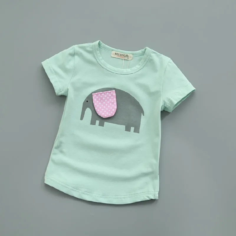 2016 New Summer Girls T Shirt Short Sleeve Kids T-shirt Cartoon Elephant Print Tee 100% Cotton Brand Kids T Shirt Kids Tops 2-7Y