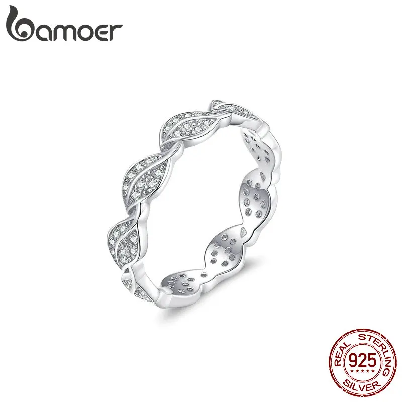 Bamoer, стекируемые кольца в виде листьев для женщин, из натуральной 925 пробы, серебряные кольца высокого качества для свадьбы, массивные ювелирные изделия BSR049