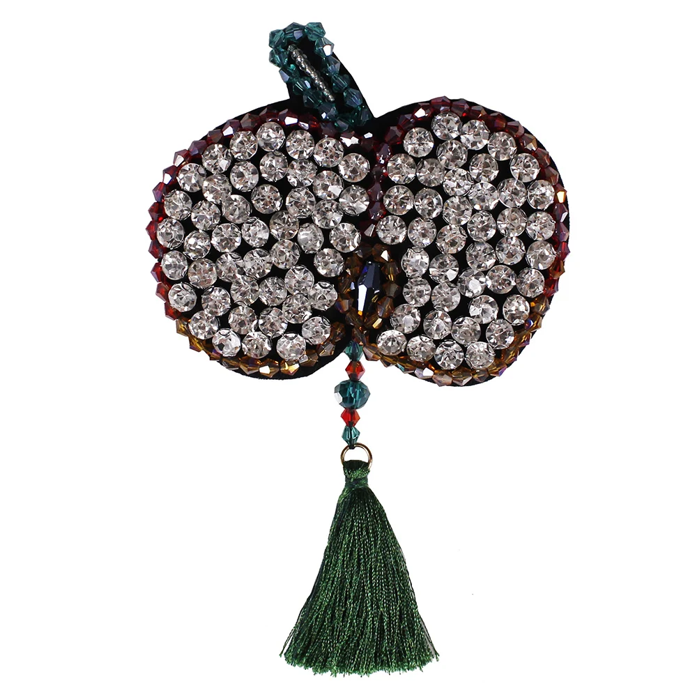 10pieces Apple Patches Beaded Crystal Diamond Fringe Tassel Badges