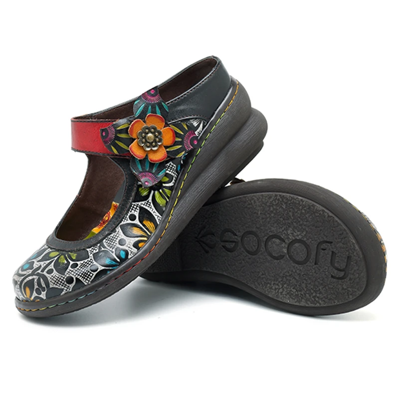 Plates Rétro Imprimé Pour Vintage Chaussures Socofy Jane Fleur En Appartements Mary Talon Mocassins À Véritable Femme Compensées Nouvelle Noir Mode Cuir Semelles Plats Femmes tPFqAFx