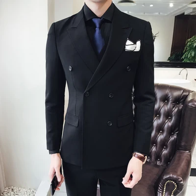 

Mens Suits With Pants 3 Pieces Double Breasted Suits Mens Black Tuxedo Slim Fit Formal Wedding Prom Dress Suits 2018 Mauchley
