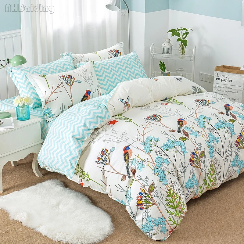 New Floral Birds Pattern Bedding Set High Quality 100 Cotton Bed Linen Include Duvet Cover Flat