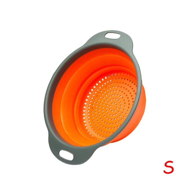 LMETJMA круглый складной дуршлаг BPA бесплатно фрукты овощи стиральная дренажная корзина кухонный дуршлаг фильтр можно мыть в посудомоечной машине KC0236 - Цвет: Orange-S