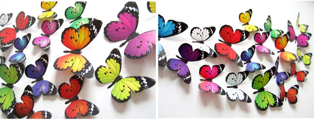 12 шт DIY наклейки на стену, Реалистичные 3D разноцветные бабочки на магните, магнит на холодильник, для детской комнаты, кухни, украшения для дома, Бесплатный клей