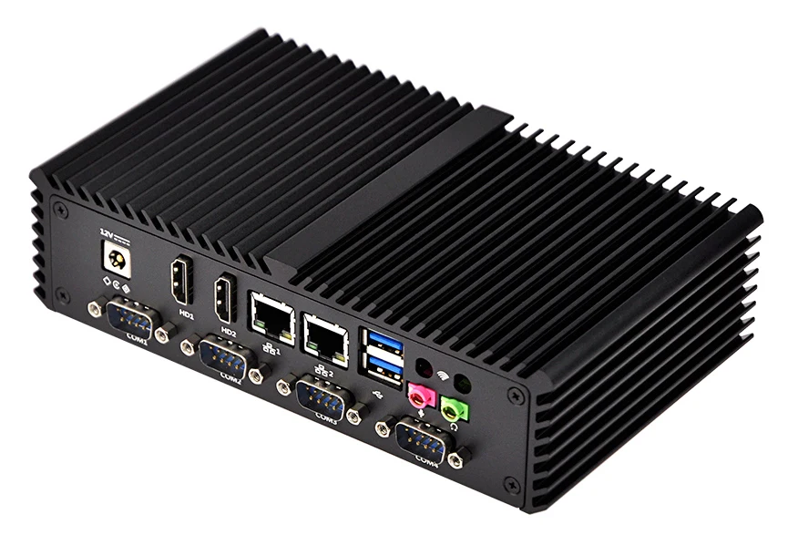Qotom Мини ПК компьютер Celeron 3215U 6 серийный порты, 2 HD видео, двухъядерный ethernet lan безвентиляторный мини ПК сервер
