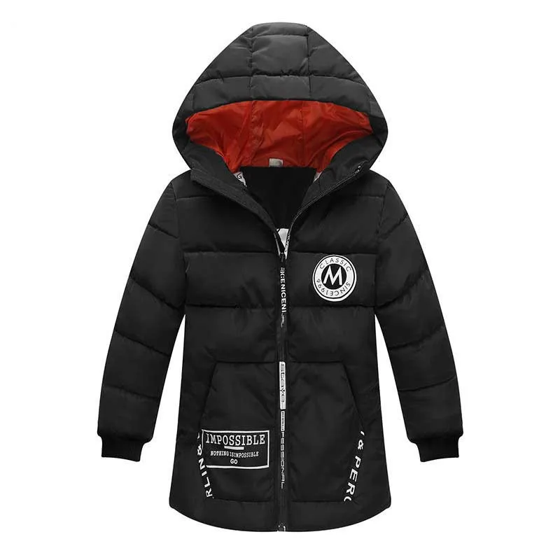 

Children's winter coat boys trousers warm thick down cotton clothes boys hooded down cotton coat children's winter cotton coat