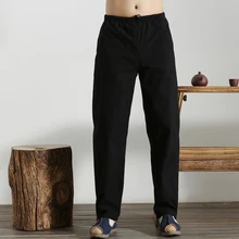 Мужские хлопковые брюки, китайские традиционные брюки кунг-фу у Шу, весенне-осенние штаны с эластичной резинкой на талии, штаны черного и синего цвета