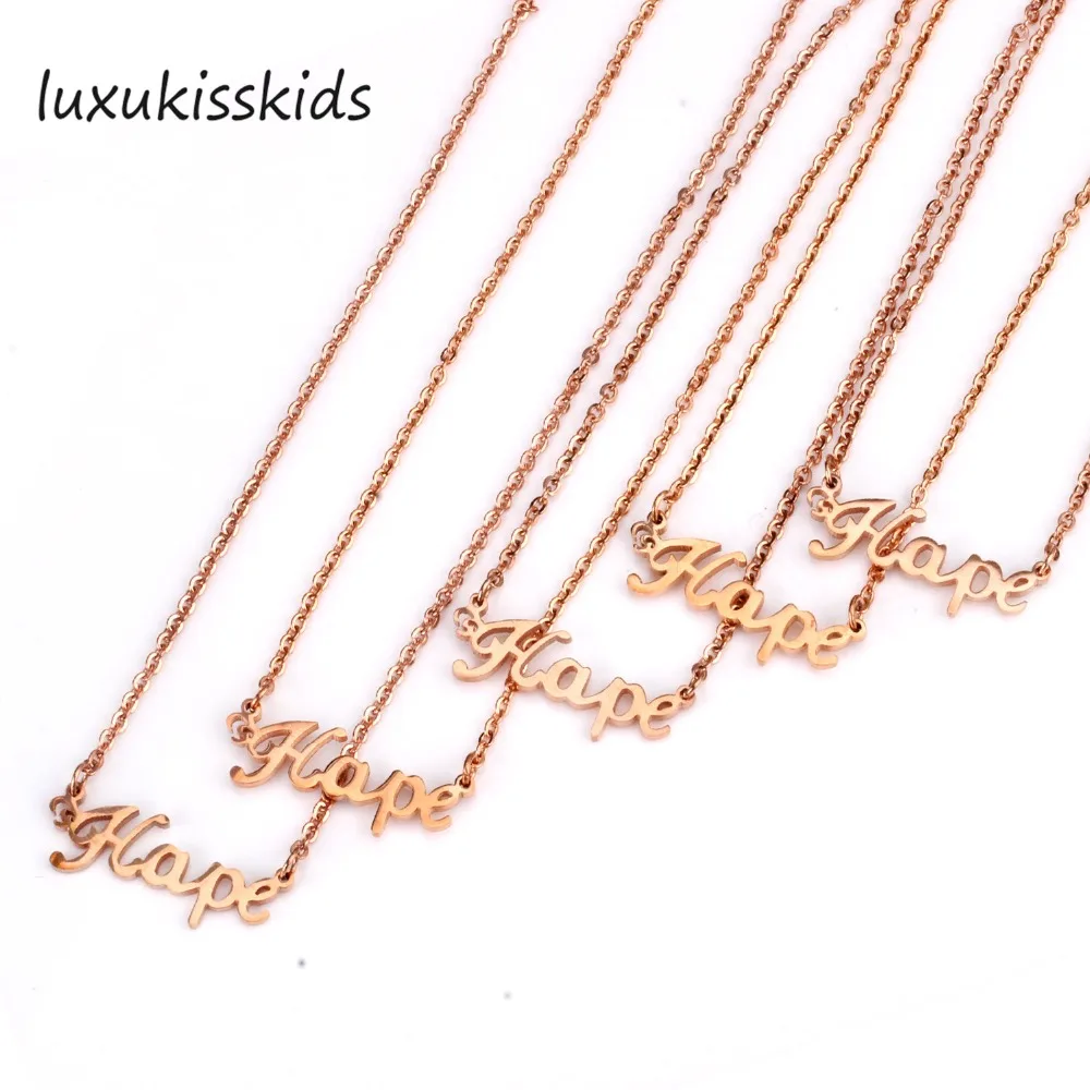 

LUXUKISSKIDS Rose Gold Initial Letter "Hope" Pendants Necklaces For Women Girl Baby Choker Link Chain Pendant Necklace