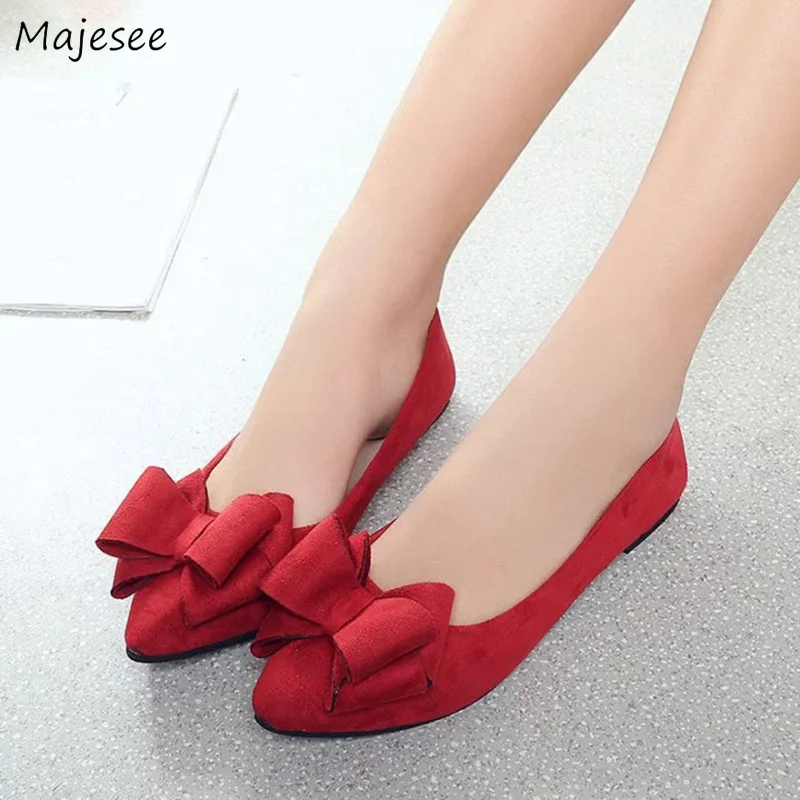 

Flats Women Korean Style Bow Sweet Simple Elegant Shoes Womens New Flat with Breathable Non-slip All-match Trendy Classic Female