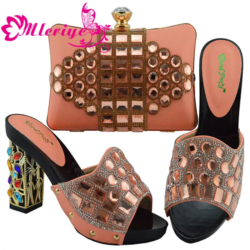 

2019 New Arrival Peach Color Italian Shoes with Matching Bags High Heels Sandals for Wedding Party Free Shipping by DHL