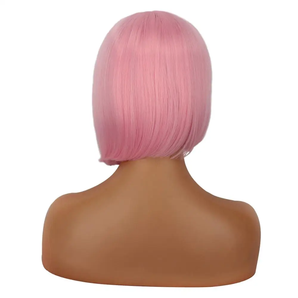 Xtrend Short Wig Perruque Wigs With Bangs For Black Women Peruca Synthetic Black Pink Grey Straight Hair Bob Style Pelucas - Цвет: Pink