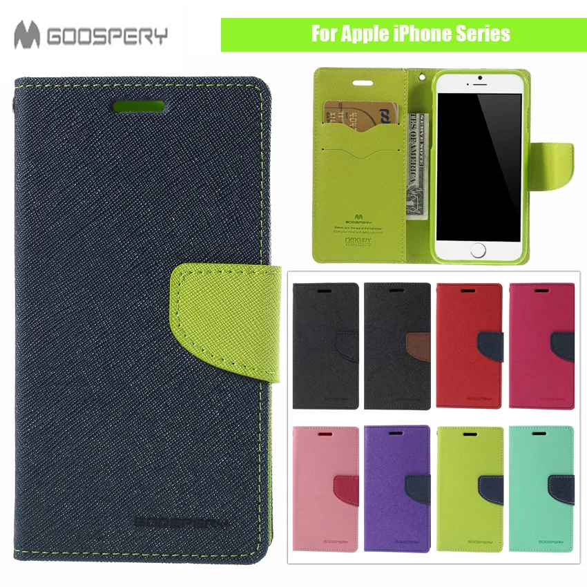 

Original MERCURY Goospery Fancy Diary PU Leather Stand Cover For Apple iPhone 5C 4 4s 5 5s SE 6 6S 7 7 Plus 6Plus Phone Case