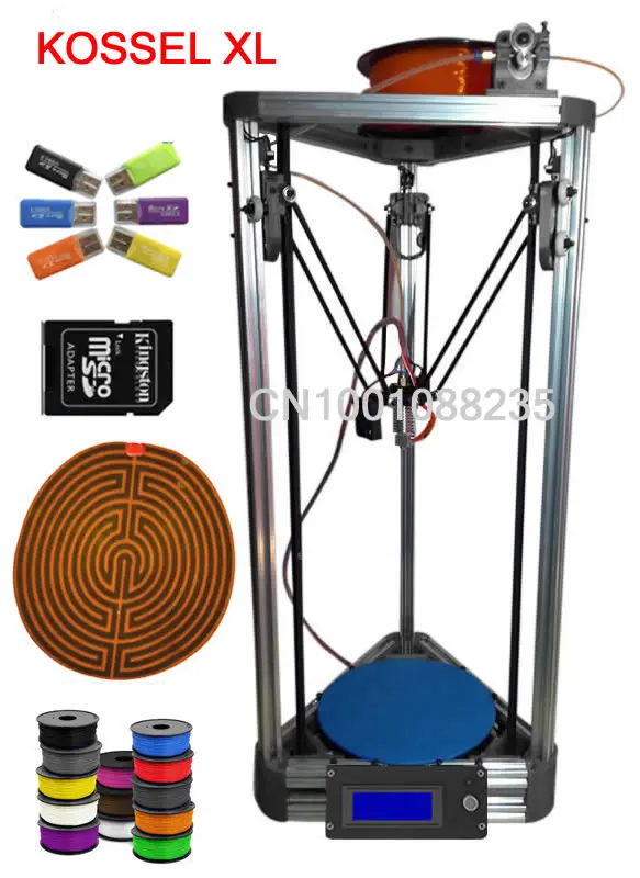 SILVER with heated bed and 1KG filament ROSTOCK KOSSEL XL K800 3D Printer with hotbed Machine 3d printer kit