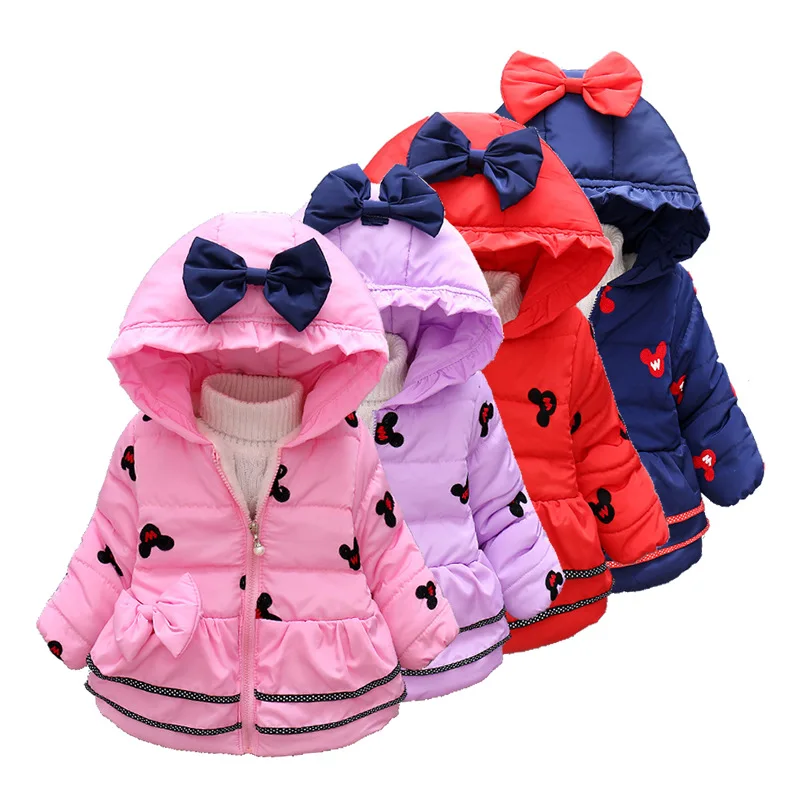 

Minnie Girls Winter Coat Cartoon Lovely Keep Warm Girls Coat Mickey thick Cotton Jacket Children Casual Zipper Hooded Outerwear