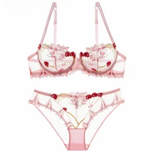 Women's Sexy Transparent Lace Lingerie Set Ultra-thin Underwear Bra Brief And Panties Set Lady Push Up Underwear
