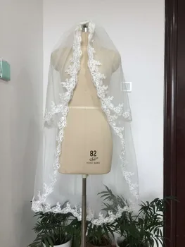 

Long 120CM lace bridal veils 2 layer white ivory black red bridal wedding veil with comb Waltz length Champagne bridal vail