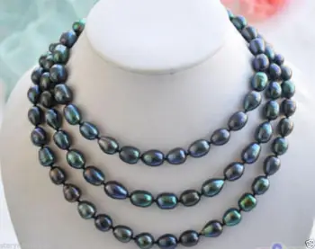 

9-10mm New Tahitian Black Natural Pearl Necklace 48" AAA