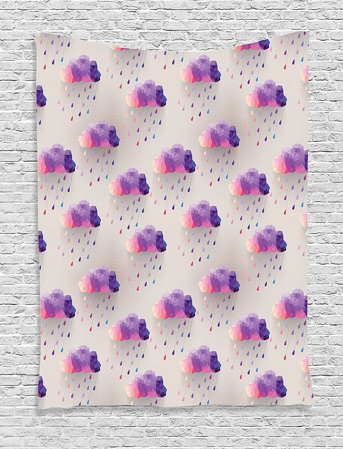 Geometric Tapestry Wall Hanging Retro Decor Triangles Pattern Art Mosaic Rain Drops on Polka Dots Print Dorm | Дом и сад