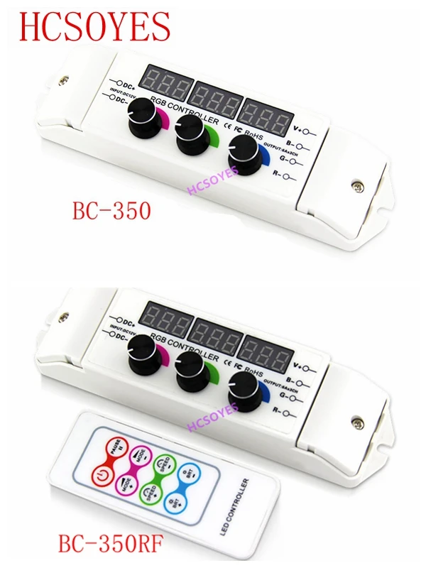 

BC-350/BC-350RF 3CH wireless Remote LED Constant Voltage multi function light display 6A*3CH rotary LED RGB Controller DC12V-24V