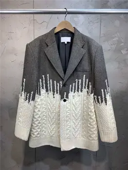 

New 2019 trill with loose heavy suit splicing knitting coat straight spring coat female